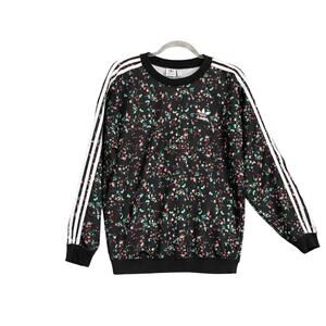 Adidas Womens Small Pullover Activewear Sweatshirt Floral Print Black Crew Neck